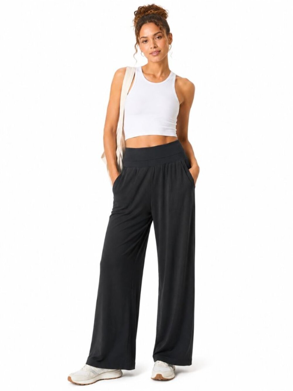 Athleta Women's Venice Wide Leg Pant Black High Rise Pull-on Active Work Size M